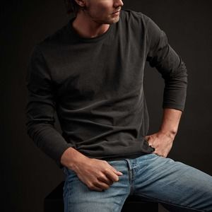 James Perse Men's MLJ3351 Long Sleeve Crew Neck Tee T-Shirt in Charcoal